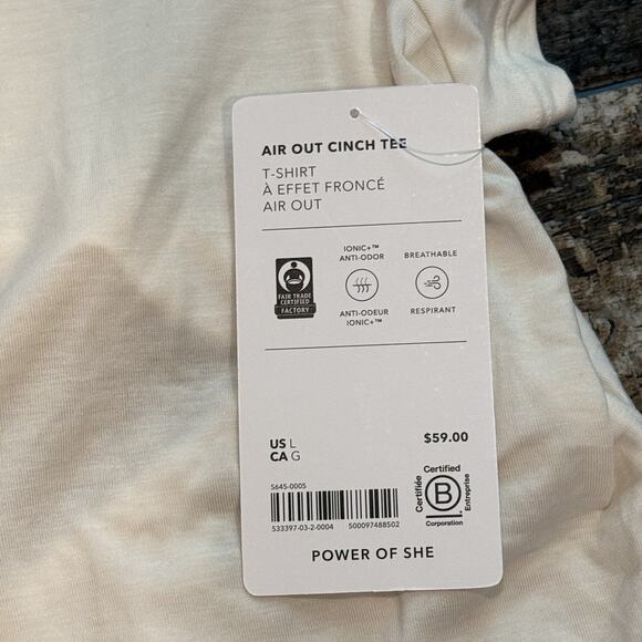 Athleta Air Out Cinch Tee T-Shirt Womens Large Ivory Open Back Breathable NWT - Picture 7 of 13